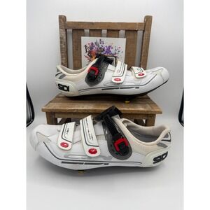 Sidi Carbon Road Cycling Shoes White Black Ratchet Strap Mens 3-Bolt Cleats